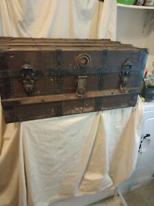Antique Wooden Foot Locker Trunk Very Nice Condition 28 By 16 By 13 In Solid