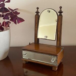 Antique Victorian Miniature Dressing Table Jewellery Box Mahogany Parquetry