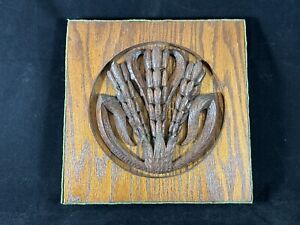 Unique Oak Church Pew Carved Panel Grain Wheat Wood Carving