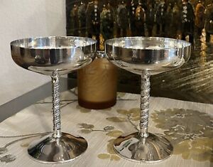 Pair Of Silverplate Champagne Goblets Or Compotes Twisted Vine Stem 5 75 