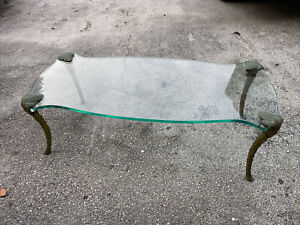 Mid Century Modern P E Guerin Style Brass Glass Sculpted Cocktail Table
