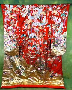  Mint Bridal Kimono Uchikake Japanese Wedding Kimono Crane Painting Red Kimono
