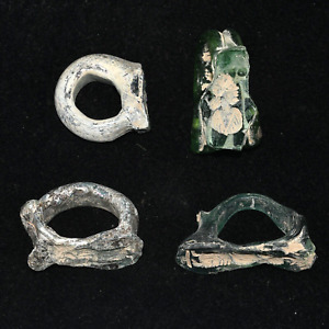 4 Large Ancient Roman Glass Rings With Iridescent Patina Circa 1st 2nd Century