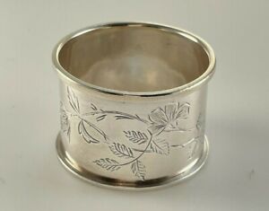 800 Silver Round Napkin Ring With Floral Design And Monogram