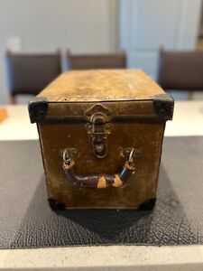 Antique Travel Trunk With Dual Compartments Early 20th Century Leather Metal