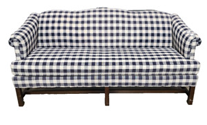 Taylorsville Mahogany Chippendale Style Sofa Blue And White Plaid Upholstery