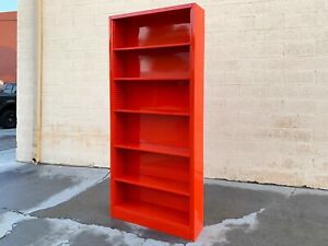 1970s Tall Steel Tanker Bookcase Custom Refinished In Safety Orange