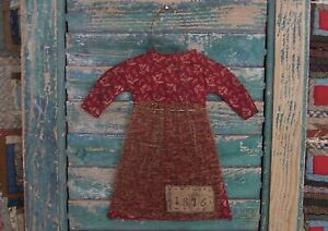 Primitive Prairie Dress Ornament Rustic Log Cabin Decor Red 3 Handmade