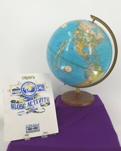 Vintage Cram S The World Book Globe Wood Base 12 Diameter Handbook 1993 1994 Ed