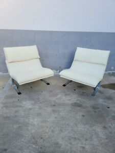 70 S Cantilevered Modern Saporiti Giovanni Offredi Onda Leather Lounge Chairs