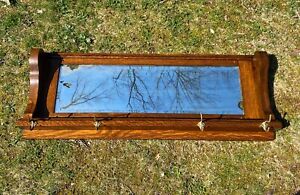 Antique Victorian Oak Wood Beveled Wall Mirror Coat Rack 16 X43 25 Hall Tree