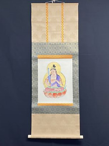 Vintage Unknown Artist Buddhist Kannon Painting Kakejiku Scroll W Box