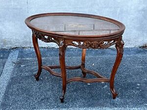 1920 French Walnut Hand Carved Oval Serving Table