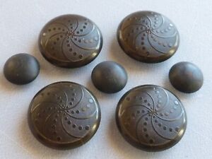 7 Antique Dyed Black Vegetable Ivory Buttons 7 16 7 8 Ridged Embossed Designs