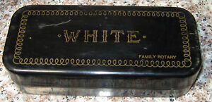 Antique Vintage White Treadle Sewing Machine Blck Tin Box W 4 Presser Feet