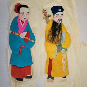 Vintage Chinese Relief Immortal Hand Made Colorful Fabric Clothing Paper Figures