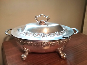 Antique Silverplate Soup Tureen Ball And Claw Feet Grape And Vine Large
