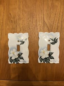 Vintage Porcelain Single Light Switch Cover Plates Lot Of 2 Hand Painted Floral