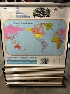 Vintage Rare Rand Mcnally School Pull Down Roll Map 17 In 1