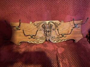 Antique Victorian Devil Satyr Wall Shelf Hanger Occult Oddities Wood Carved
