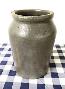 Antique Crock Gray Salt Glaze 3 Pints Circa 1880 Vintage Stoneware