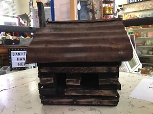 Primitive Rustic Antique Log Cabin Handcrafted Homemade Wood Tin