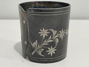 Antique Silver Plated Napkin Ring W Floral Decoration