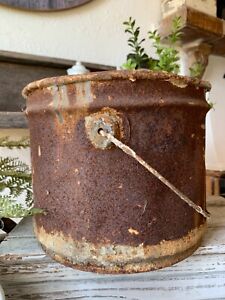 Vintage Old Metal Farmhouse Bucket Pail Rusty Patina Planter Chippy Grungy