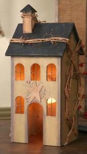 Primitive Wood Tan Beige Electric Lighted Saltbox House