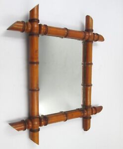 Vintage French 15 X 17 Turned Wood Faux Bamboo Mirror 38x42cm No Foxing Vgc