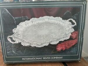 International Silver Company Vintage Platted Silver Tray Plate With Handles