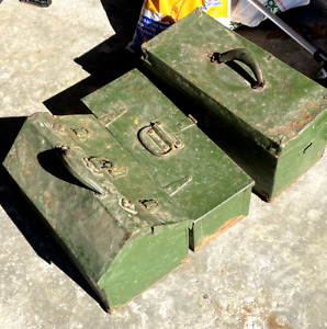 Three Vintage Industrial Metal Tool Boxes Green Primitive For Decoration