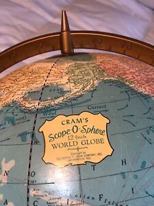 Vintage Cram S Scope O Sphere 12 Inch World Globe With Metal Base Includes Ussr