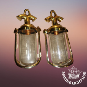 Nautical Vintage American New Brass Marine Hanging Passageway Light Set Of 2 Pcs