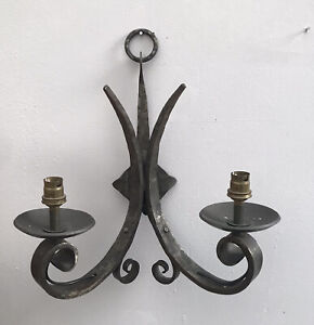 Antique French Wall Sconce Wrought Iron Castle Large 14 Welded Metal Heavy