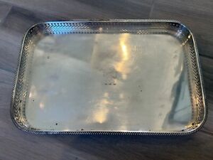 Antique Silverplate Sheffield England Gallery Tray W Button Feet Lion Engraved