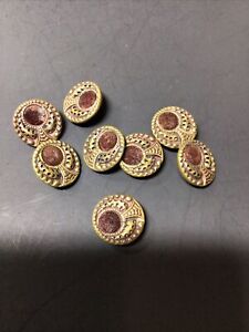 Lot Of 8 Victorian Brass Velvet Filigree Shank Buttons