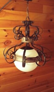 Antique Huge Wrought Iron Mission Arts Crafts Chandelier Hanging Light Whimsical