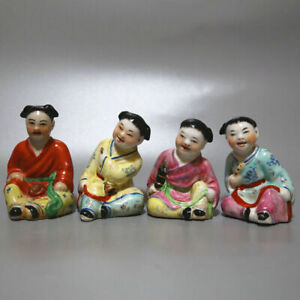 3 4 Pc China Wucai Porcelain Famille Rose Pottery 4 Child Boy Set Sculpture