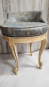 French Antique Painted Louis Xvi Vanity Upholstered Chair Ottoman Pink Fabric