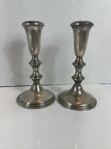Vintage Pair Of Empire 381 Weighted Sterling Silver Candlesticks Tarnished