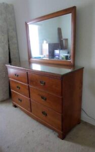 Maple Dresser With Six Drawers And Attached Mirror