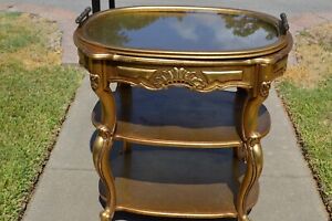 Vintage Gilt Wood Server Bar Cabriole Legs Glass Tray Re Moveable