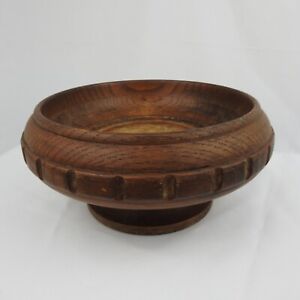 Antique Oak Wood Fruit Bowl Footed Hand Carved Art Deco 1910s 1930s