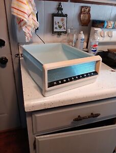 Vintage Enamel Refrigerator Drawer Robin Egg Blue Farmhouse Retro Humidrawer