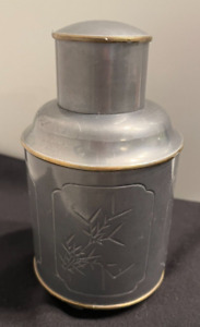 Vintage Engraved Pewter Tea Caddy Made In Hong Kong And Measures 6 Tall