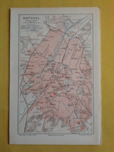 1895 Original Vintage Map Brussels Belgium C10 3