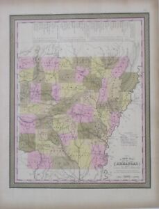 Original 1847 Mitchell Map Arkansas Wagon Roads Steamboat Log Little Rock Jasper
