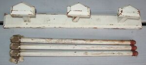 Vintage Lot Of 2 Wooden Wall Mount Racks 1 W Spindles 1 W Hooks Old White Paint