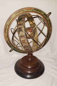 Gorgeous Vintage Wood Metal Zodiac Armillary Astrology Old World Globe 15 